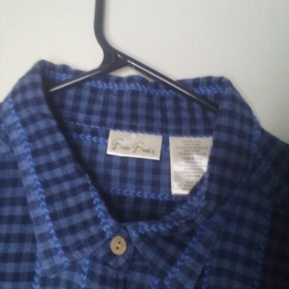 Bobbie Brooks Shirt L Women Long Sleeve Fall Leaves Button Up Plaid Blue - Picture 5 of 15